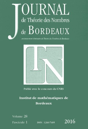 Couverture du Journal de Théorie des Nombres de Bordeaux