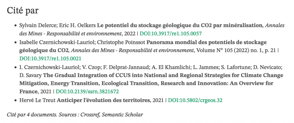 Exemple de références générées par l'outil Cited-by