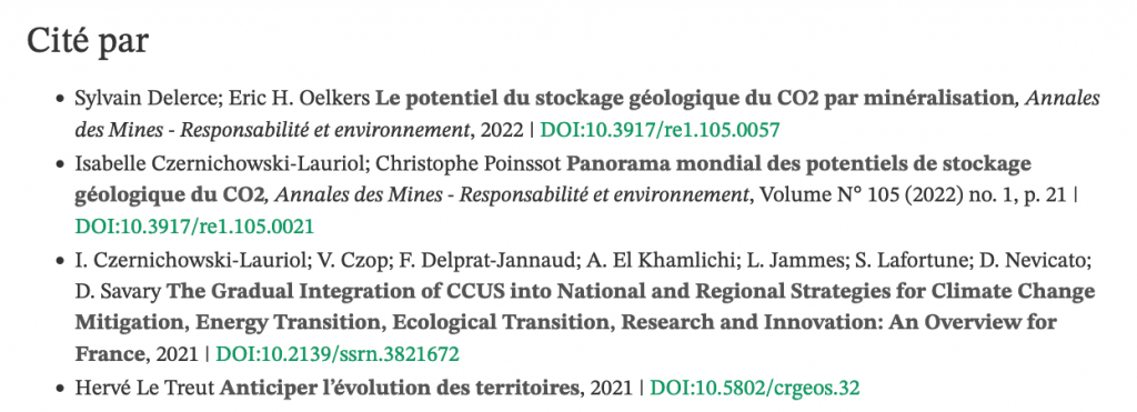 Exemple de références générées par l'outil Cited-by