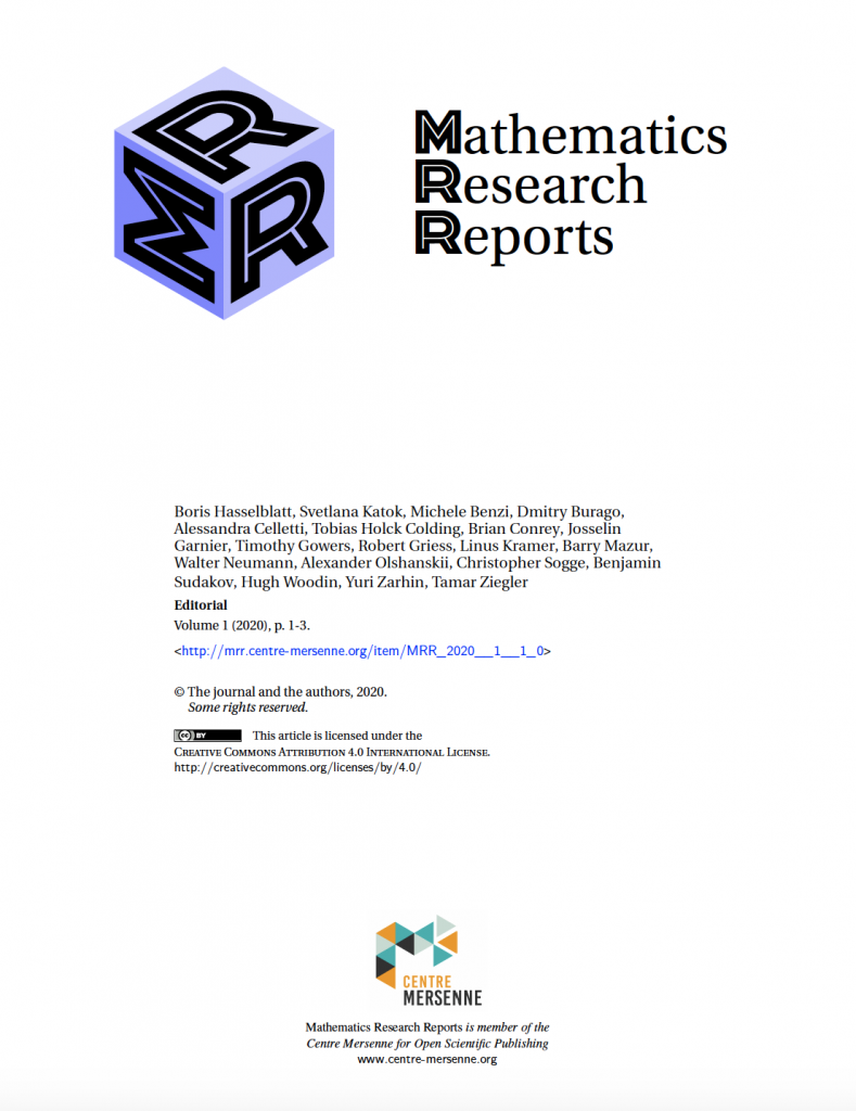 Couverture des Mathematics Researh Reports