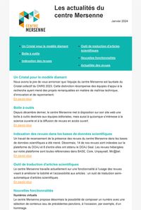 Visuel de la newsletter du centre Mersenne.